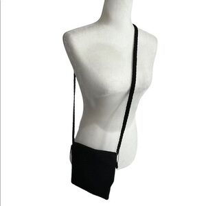 THE SAK MINI BLACK BOHO HAND CROCHET CROSSBODY SHOULDER BAG